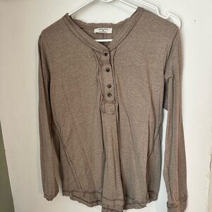 Zenana Outfitters Brown Long Sleeve Henley Top
